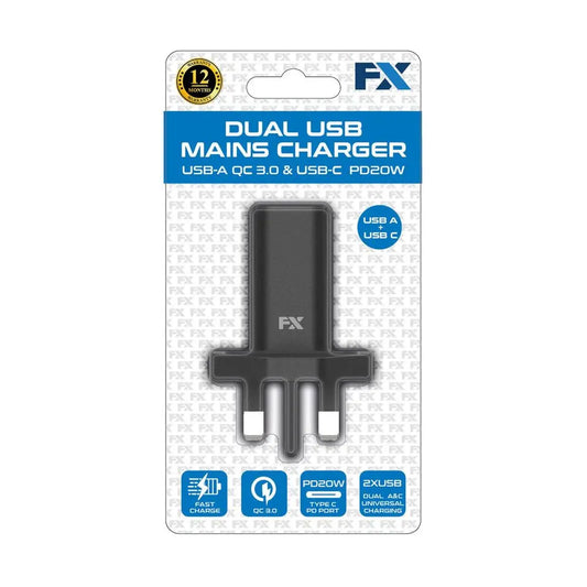 FX Dual UK Main Charger USB-C and USB-A, White - Image #1