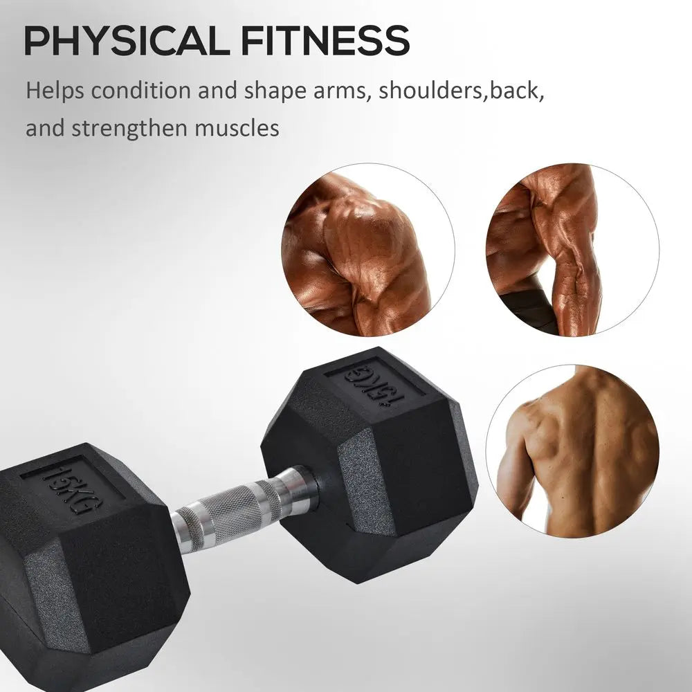 15KG Single Rubber Hex Dumbbell Portable Hand Weights Home Gym HOMCOM - Image #7