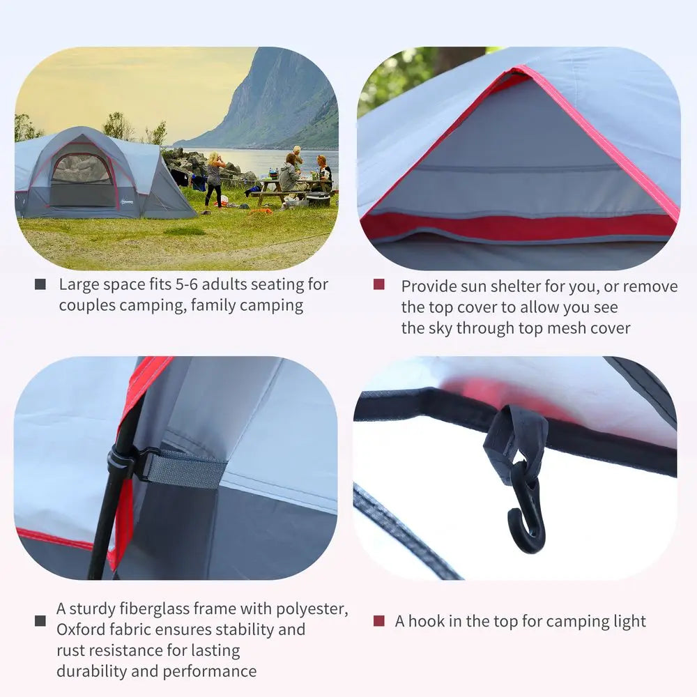 Outdoor  Camping Tent For 5-6 W/ Bag, Fiberglass & Steel Frame Outsunny - Image #5