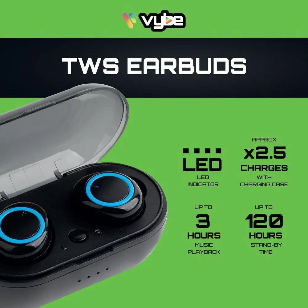 Vybe TWS Earbuds with 3H Music Playback, Charging Case and LED Indicator - Black - Image #5