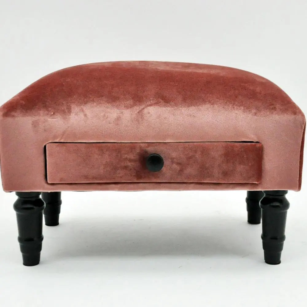 PINK VELVET FOOTSTOOL WITH DRAWER - Image #1