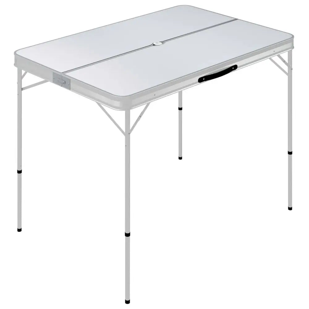 vidaXL Folding Camping Table with 2 Benches Aluminium White - Image #2