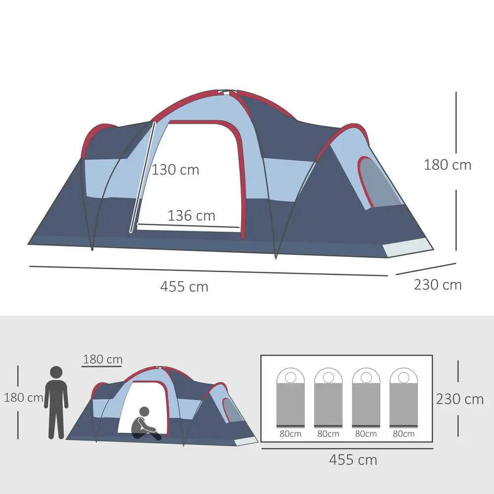 Outdoor  Camping Tent For 5-6 W/ Bag, Fiberglass & Steel Frame Outsunny - Image #3