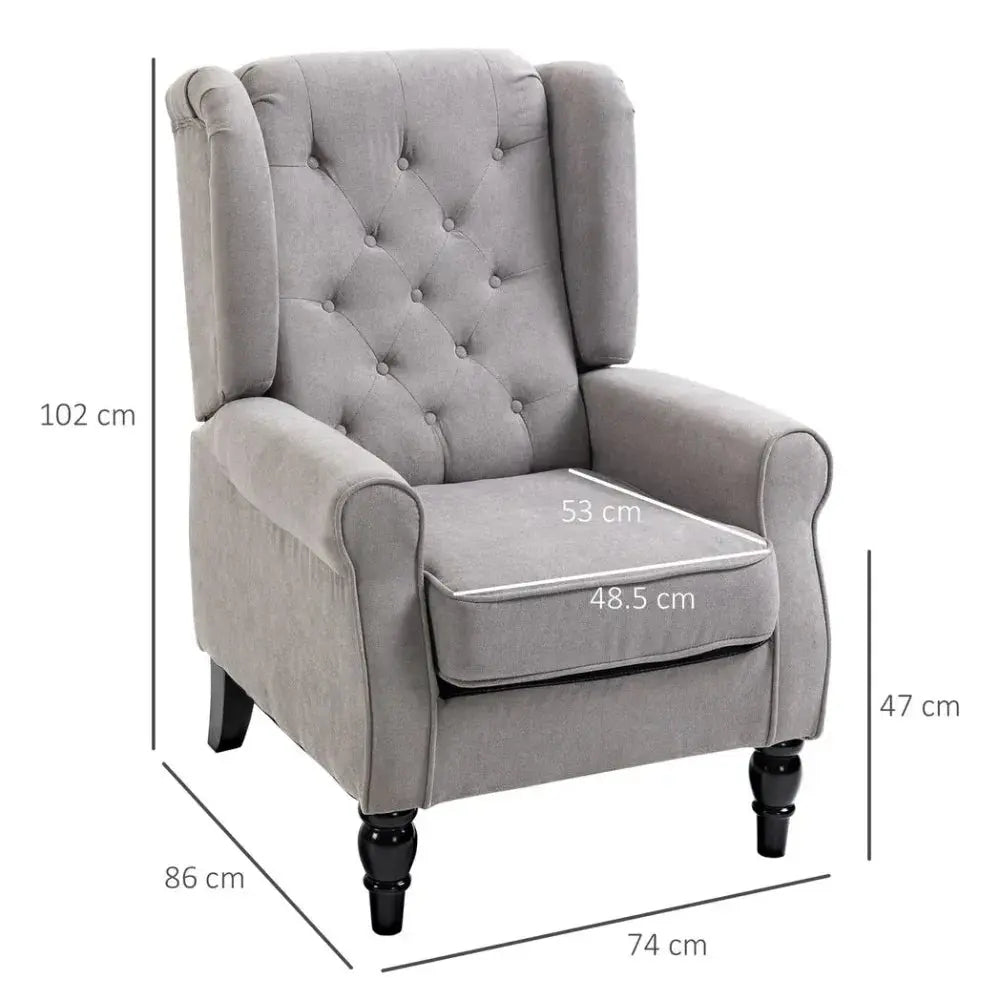 Retro Accent Chair Wingback Armchair with Wood Frame for Living Room Grey - Image #3