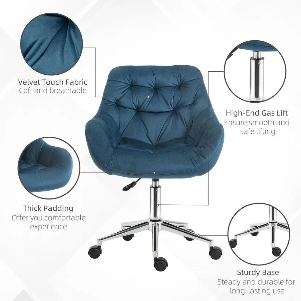 Velvet Home Office Chair Comfy Desk Chair w/ Adjustable Height Armrest Blue - Image #7