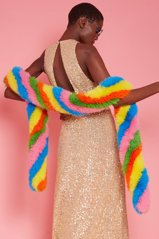 Gold sequin maxi sheath dress, open back, sleeveless