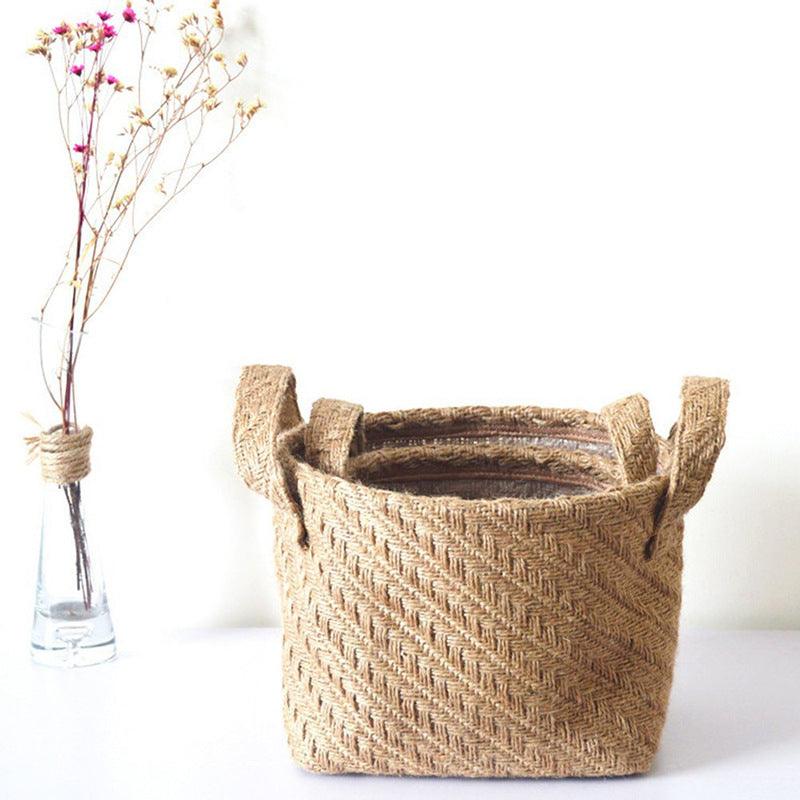 Jute woven cloth flower pot storage basket children’s toys   Lastricks.