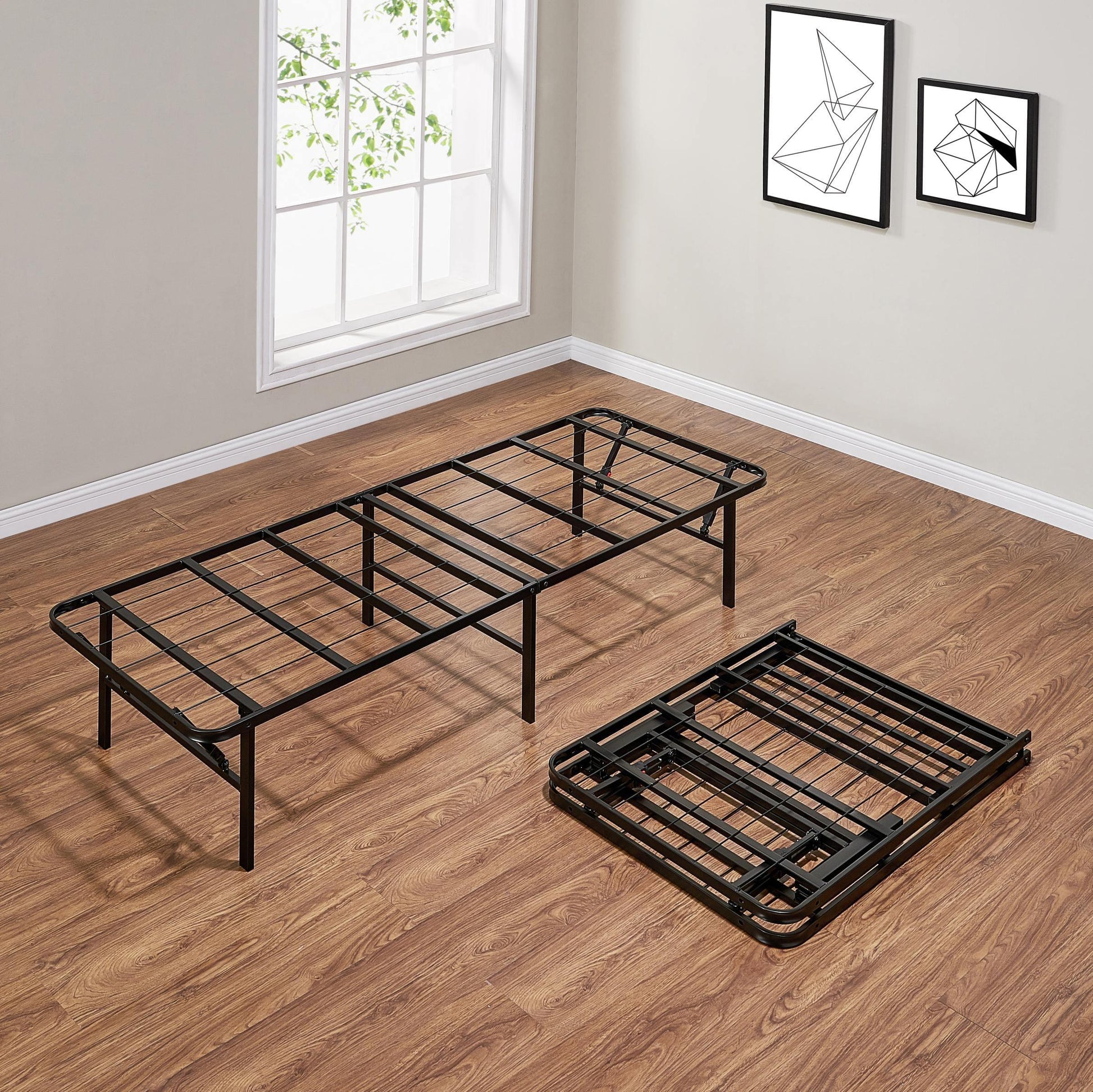 Mainstays 14" High Profile Foldable Steel Full Platform Bed Frame, Bla   Lastricks.