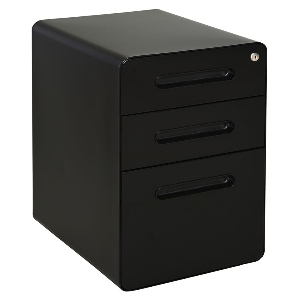 3 Draw Modern Steel Filing Cabinet w/ 4 Wheels Lock Pencil Box Black Vinsetto