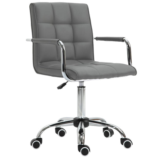 Mid Back PU Leather Home Office Chair Swivel Desk Chair with Arm, Wheel, Grey