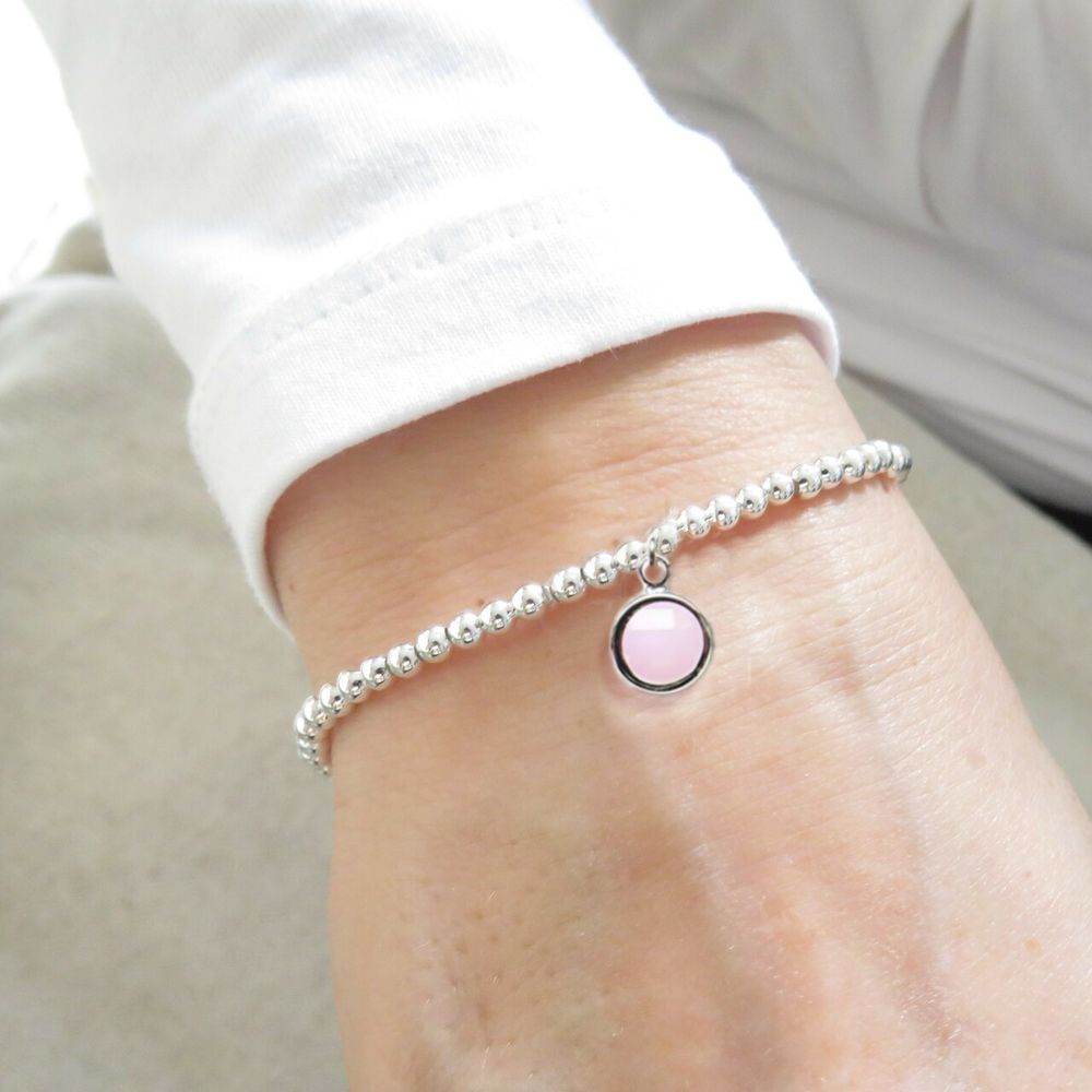 October Birthstone Beaded Bracelet - pale pink