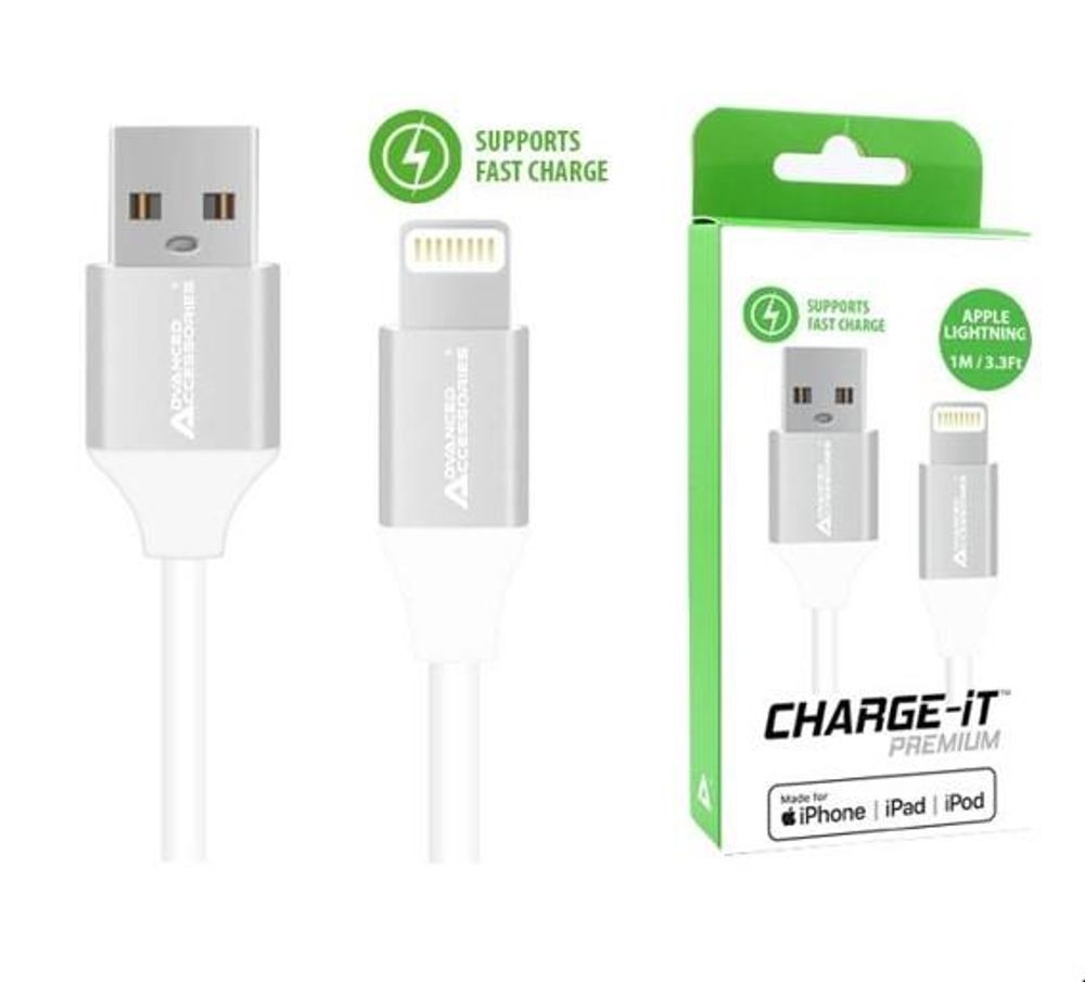 Advanced Accessories charge it premium MFI 8 pin USB cable 1m white (C89)