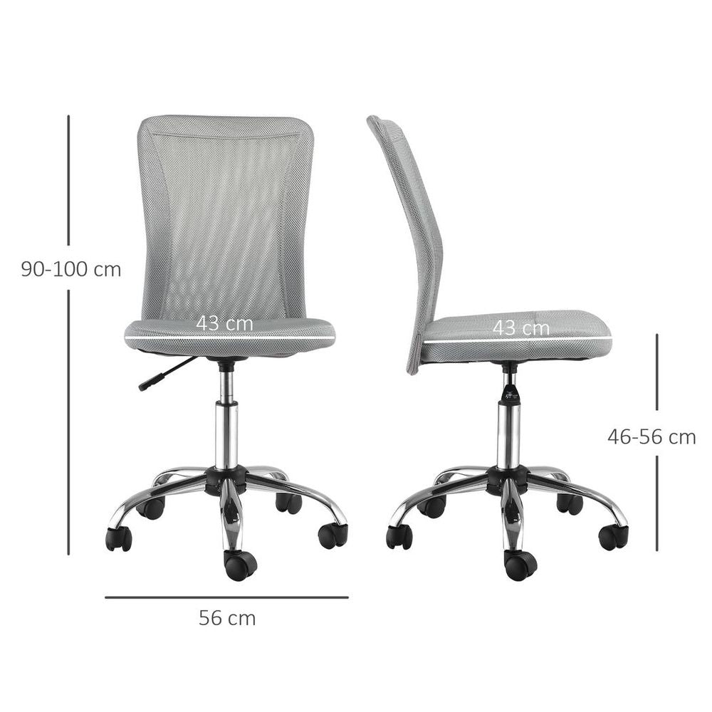 Armless Office Chair Ergonomic Padded Height Adjustable Mesh Back 5 Wheels