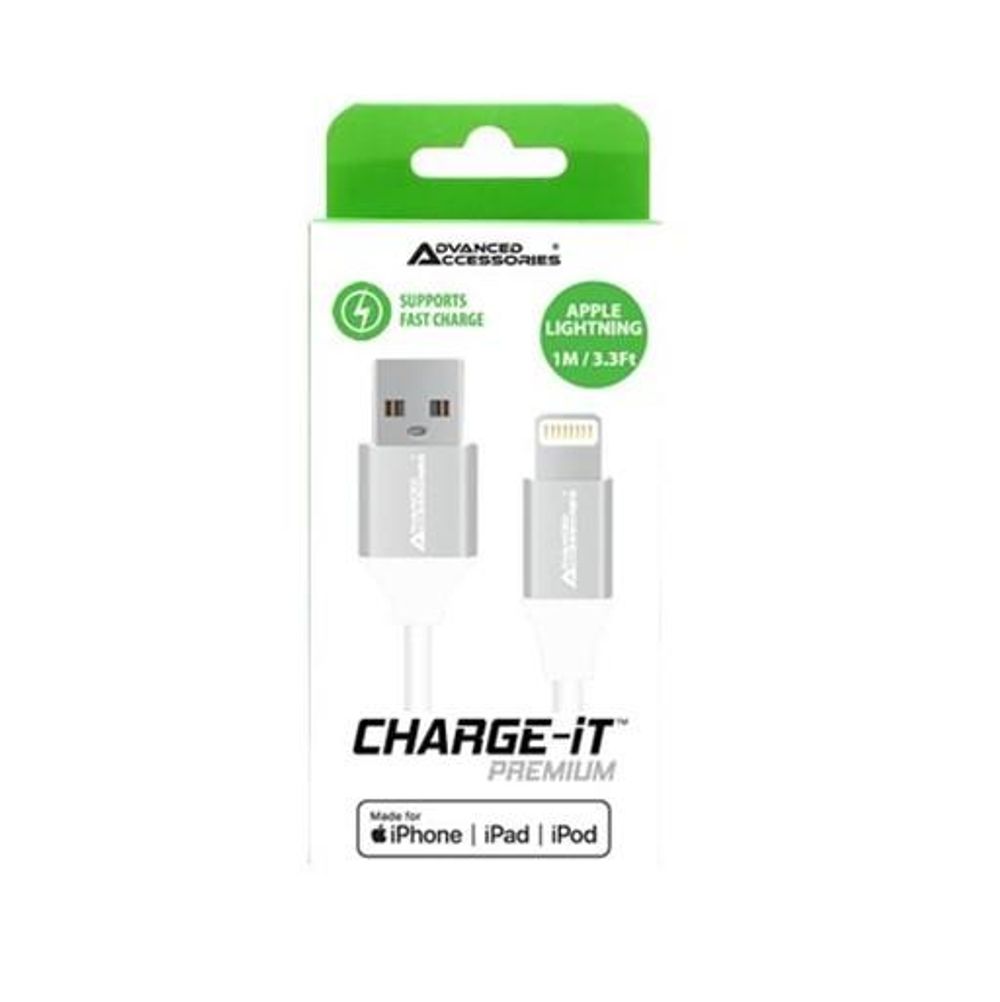 Advanced Accessories charge it premium MFI 8 pin USB cable 1m white (C89)