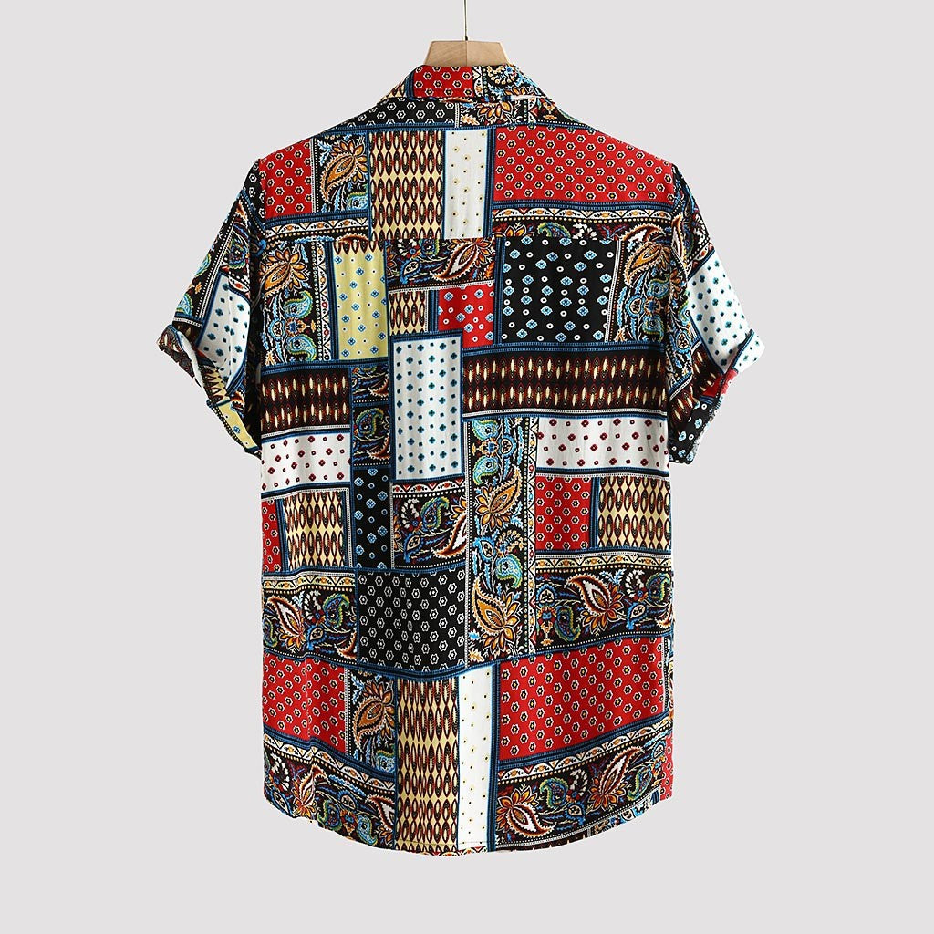 Summer new men's beach shirt linen printed short-sleeved shirt   Lastricks | London.