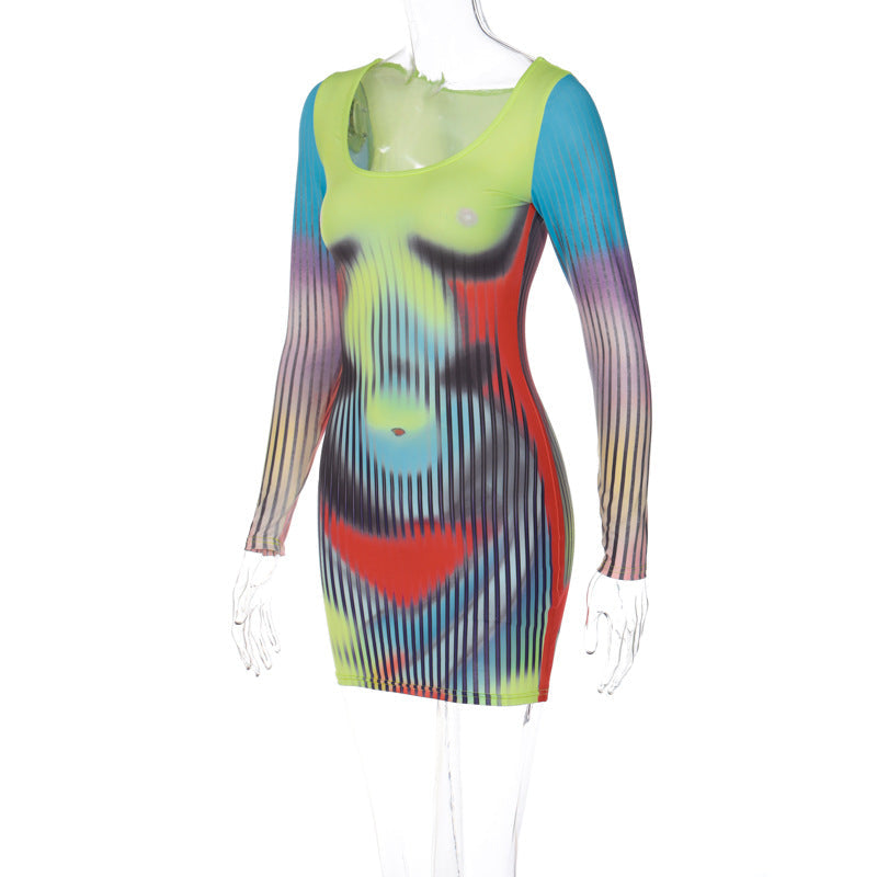 Printed Long Sleeve Bodycon Mini Dress clothing  Lastricks | London.