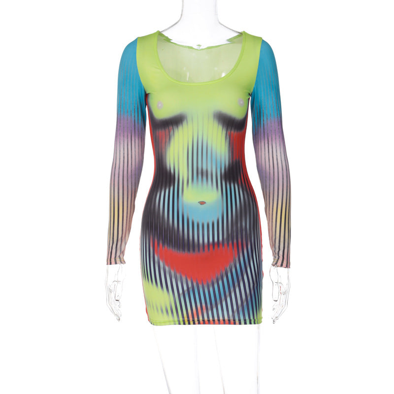 Printed Long Sleeve Bodycon Mini Dress clothing  Lastricks | London.